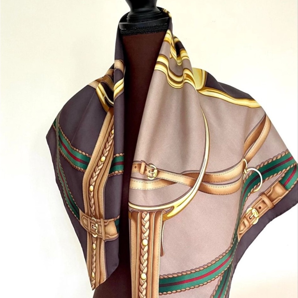 Gucci Brown and Gold Equestrian Scarf